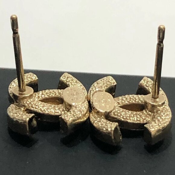 CHANEL CC Logos Rhinestone Stud Earrings Gold Tone C21V Auth w/Box #2961 - Picture 7 of 10